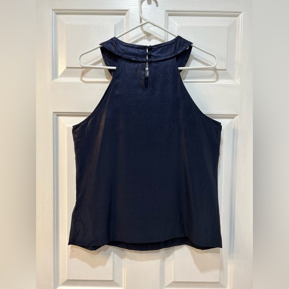 J Crew Navy Blue Silk Halter Top Sleeveless Metallic Blouse Pleated Women's Sz 8 - Picture 2 of 8